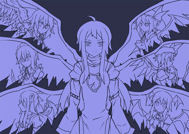 remilia scarlet, flandre scarlet, koakuma, gengetsu, mugetsu, and 2 more (touhou) drawn by kenuu_(kenny)