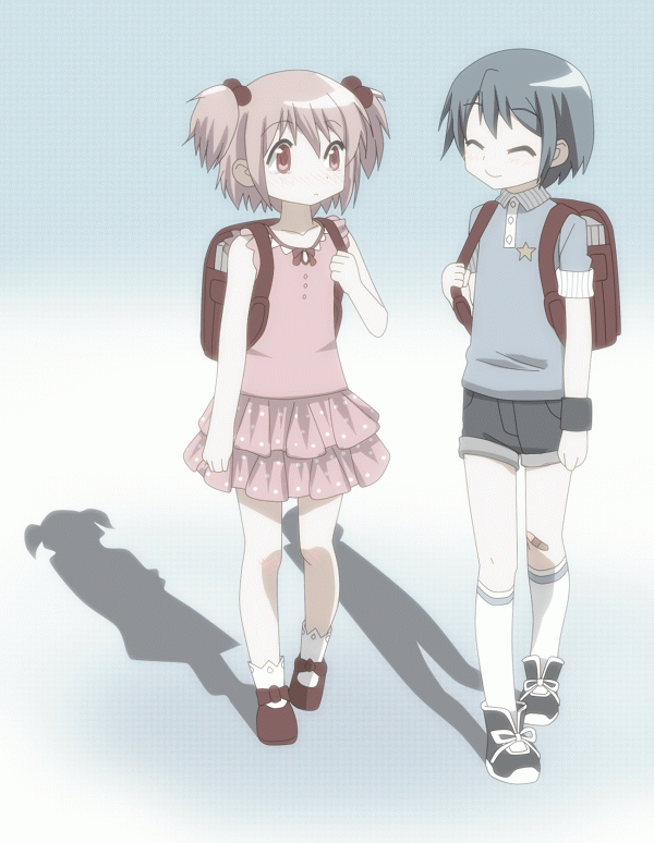 kaname madoka and miki sayaka (mahou shoujo madoka magica and 1 more) drawn by hangaku