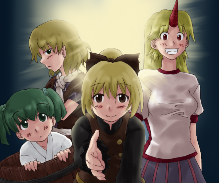 mizuhashi parsee, hoshiguma yuugi, kurodani yamame, and kisume (touhou and 1 more) drawn by rara_(aoringo_no_mori)