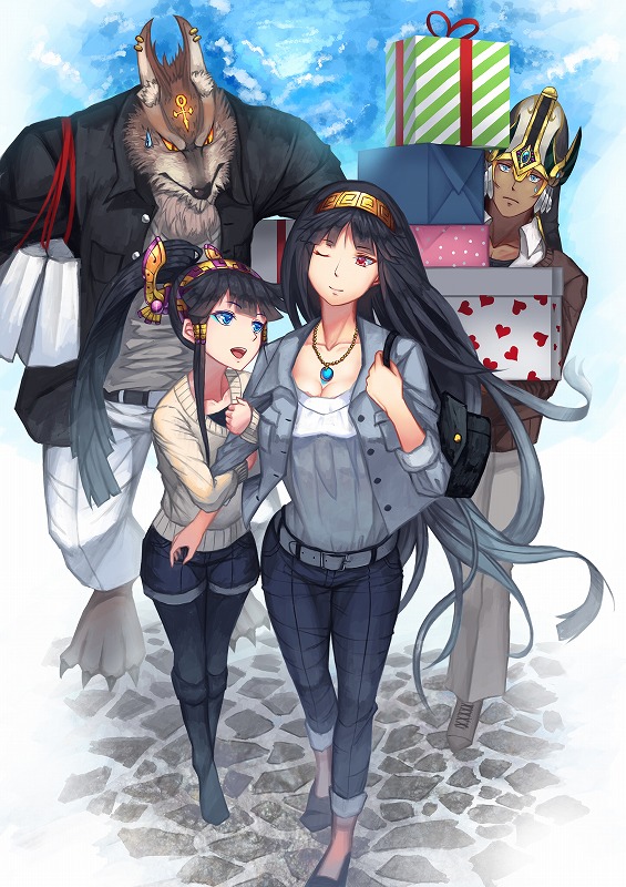 isis, nephthys, osiris, and set (puzzle & dragons) drawn by rari_(badominton)