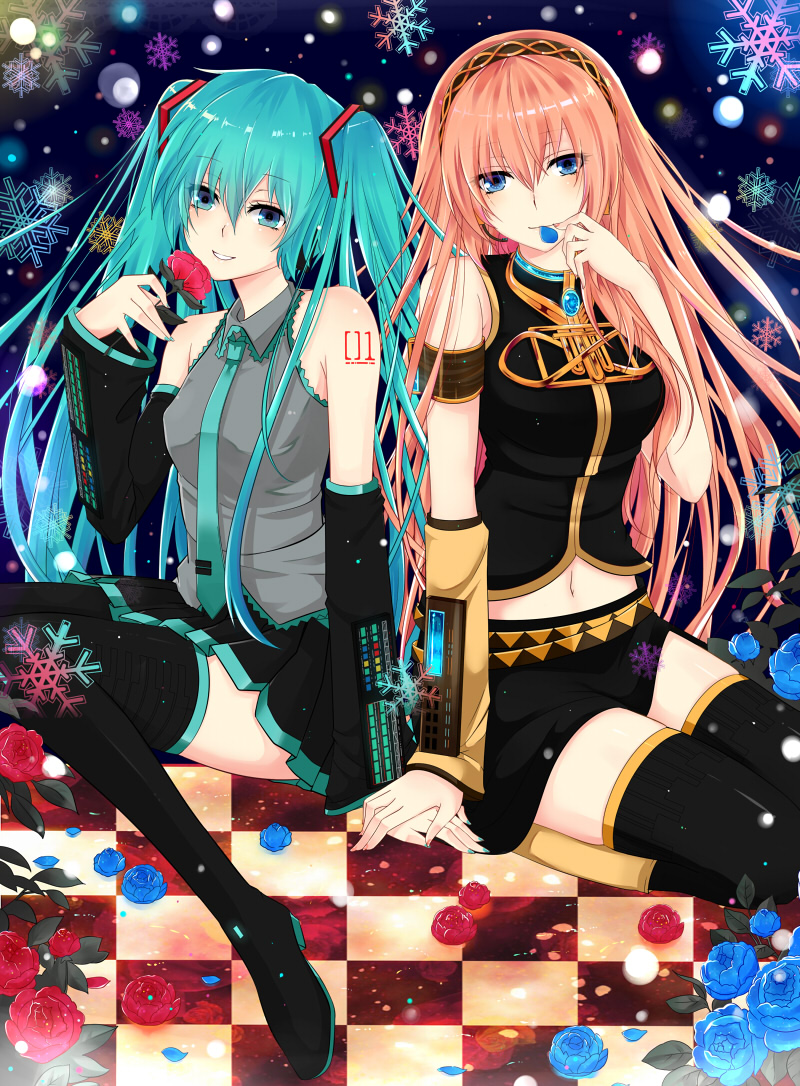hatsune miku and megurine luka (vocaloid) drawn by nuko_(mikupantu)