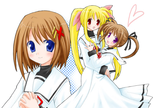fate testarossa, takamachi nanoha, and yagami hayate (lyrical nanoha and 2 more)
