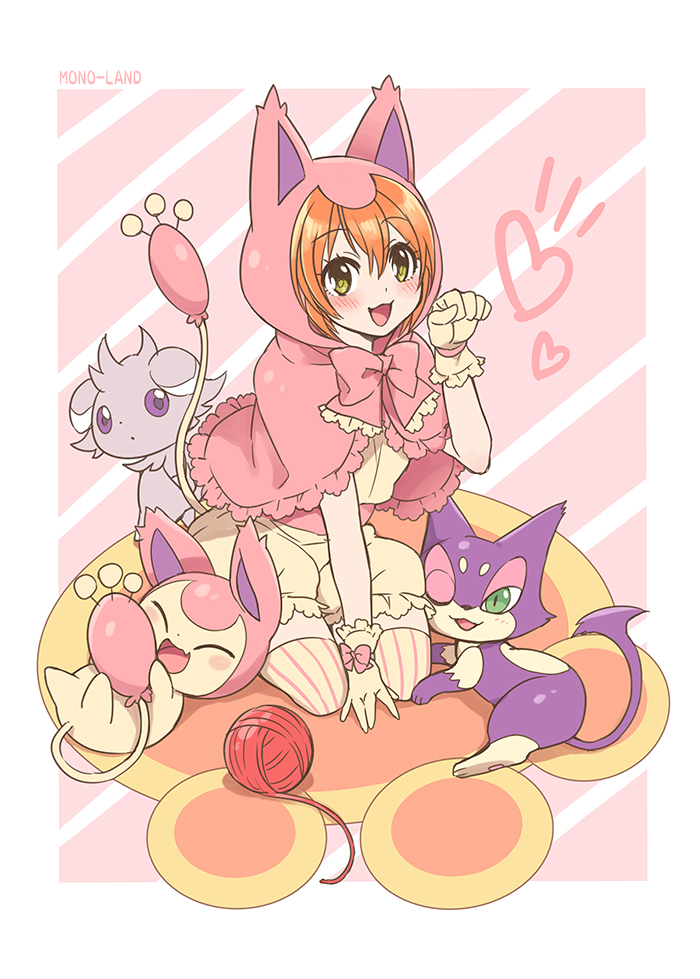 hoshizora rin, skitty, espurr, and purrloin (pokemon and 2 more) drawn by mono_land