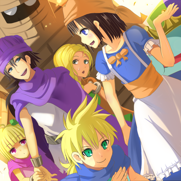 bianca, hero, hero's daughter, hero's son, king slime, and 2 more (dragon quest and 2 more) drawn by shio_satou