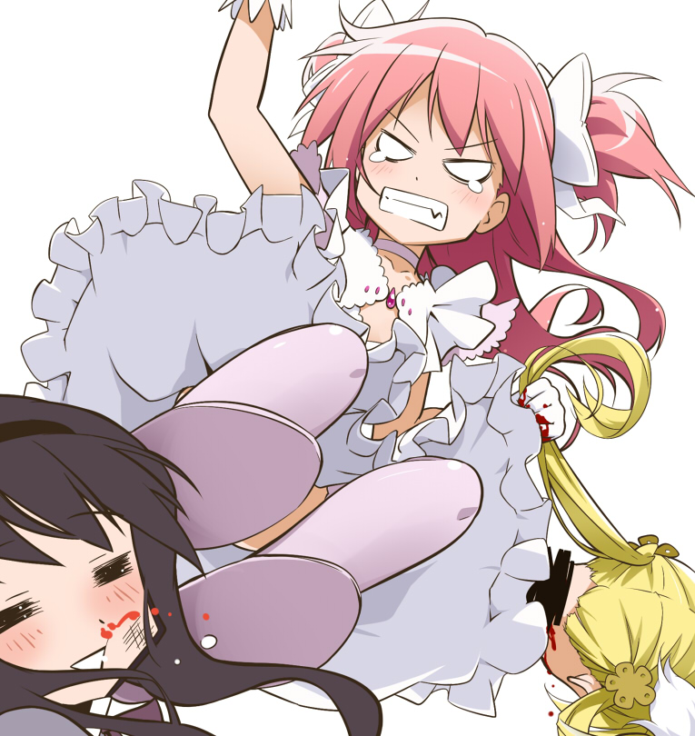 akemi homura, kaname madoka, tomoe mami, and ultimate madoka (mahou shoujo madoka magica) drawn by youkan