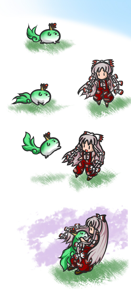 fujiwara no mokou, kamishirasawa keine, and ex-keine (touhou) drawn by bfa