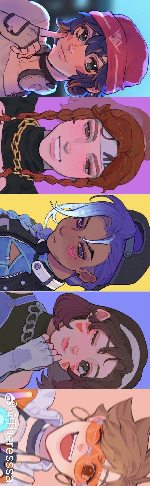 d.va, tracer, sombra, kiriko, brigitte, and 5 more (overwatch and 1 more) drawn by theresssa1
