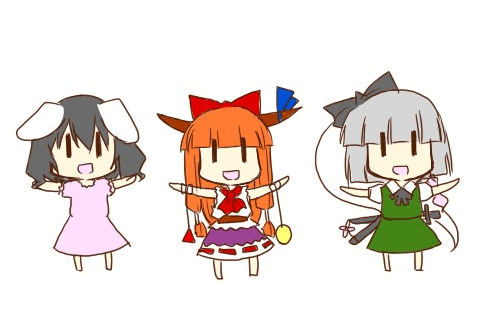 konpaku youmu, ibuki suika, and inaba tewi (touhou) drawn by morino_harifu