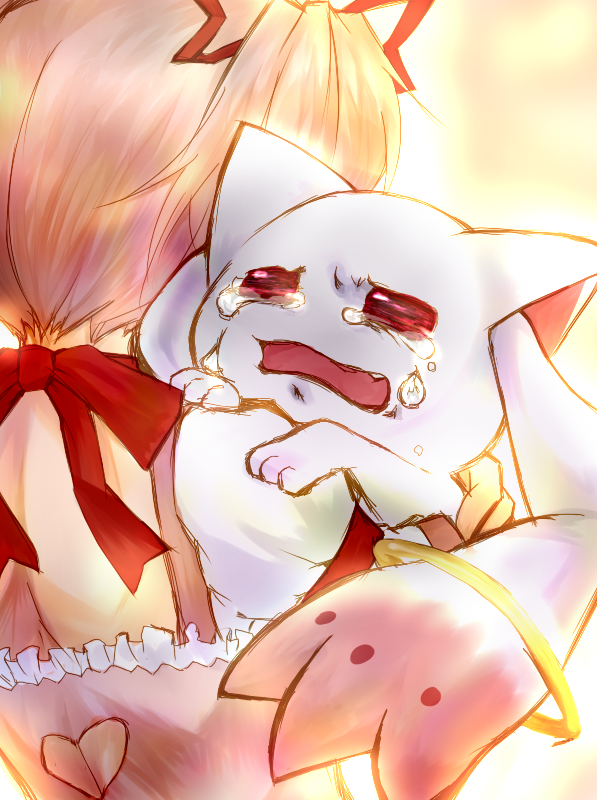 kaname madoka and kyubey (mahou shoujo madoka magica) drawn by toorigi