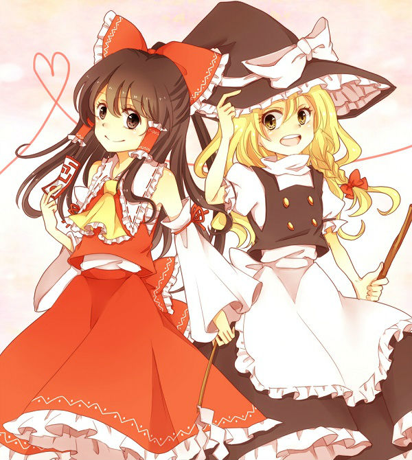 hakurei reimu and kirisame marisa (touhou) drawn by nachi_(herousa)