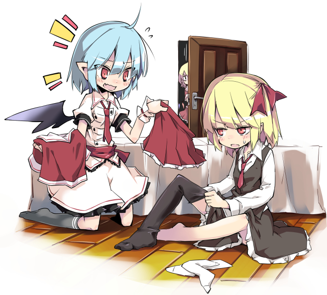 remilia scarlet, flandre scarlet, and rumia (touhou) drawn by noya_makoto