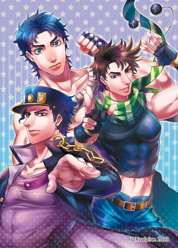 joseph joestar, kujo jotaro, and jonathan joestar (jojo no kimyou na bouken and 3 more) drawn by foxvulpine