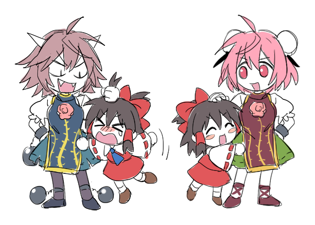 hakurei reimu, ibaraki kasen, and ibaraki douji's arm (touhou) drawn by re_ghotion