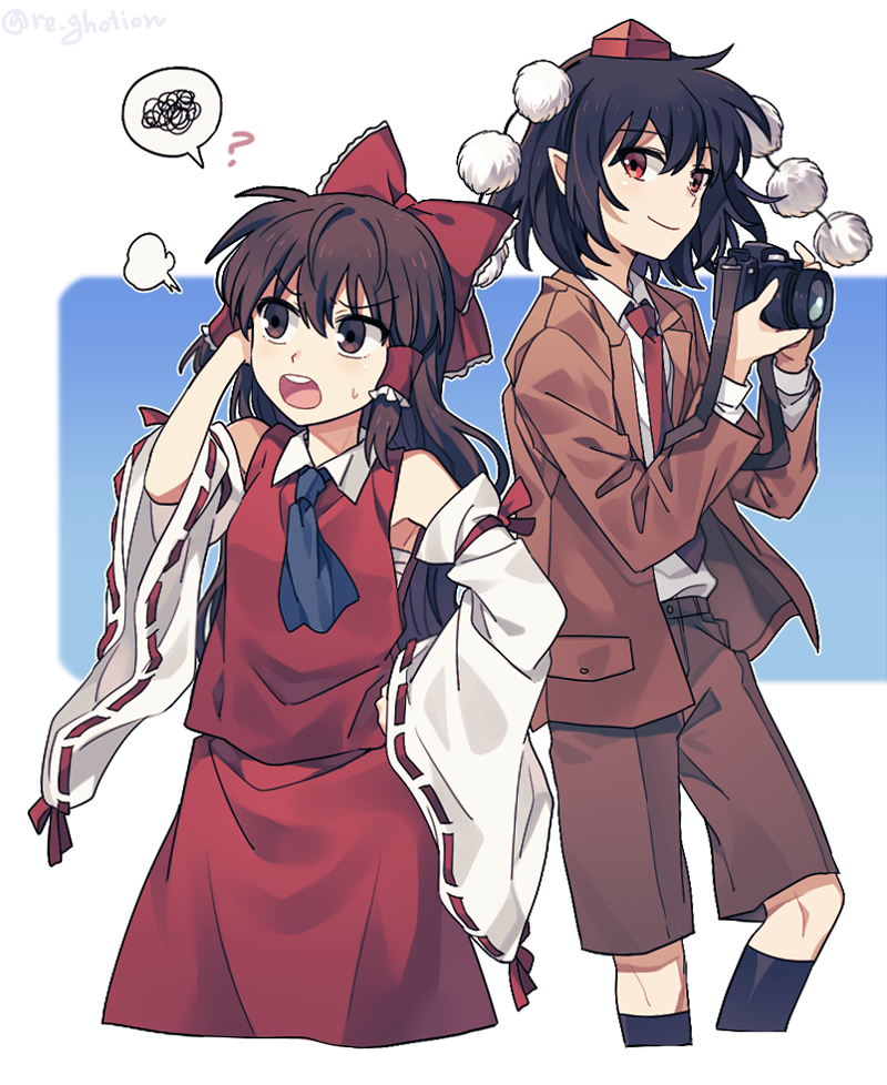 hakurei reimu and shameimaru aya (touhou) drawn by re_ghotion