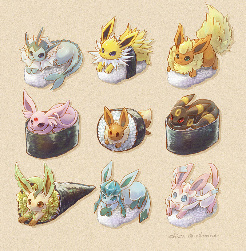 eevee, sylveon, umbreon, glaceon, vaporeon, and 4 more (pokemon) drawn by momomo12