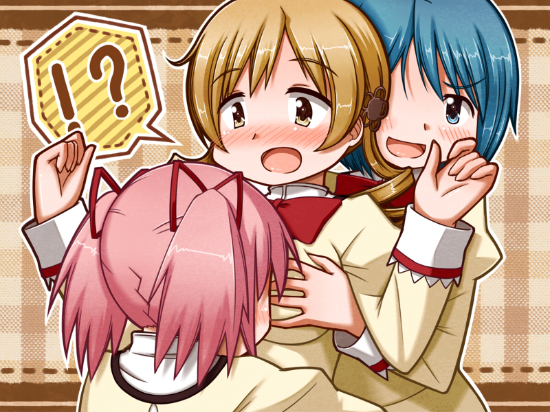 kaname madoka, miki sayaka, and tomoe mami (mahou shoujo madoka magica) drawn by sen-asanagi