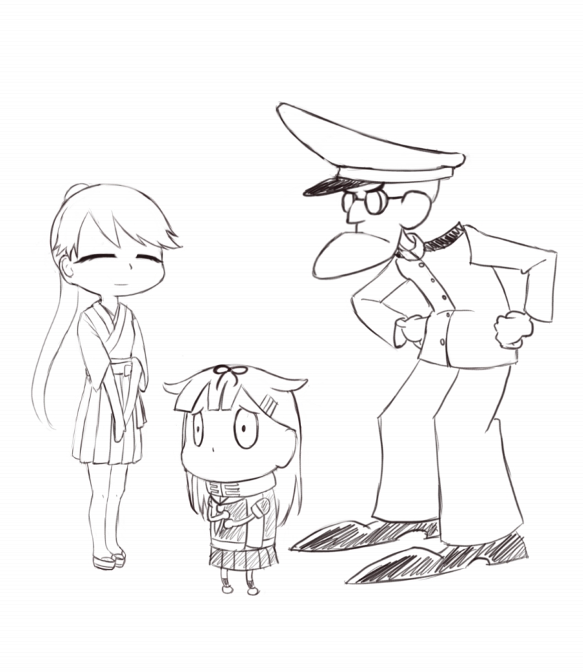 admiral, yuudachi, houshou, and eustace bagge (kantai collection and 1 more) drawn by aminji_(liaoumen)