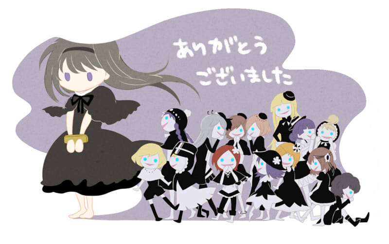 akemi homura and clara dolls (mahou shoujo madoka magica and 1 more) drawn by kasagi