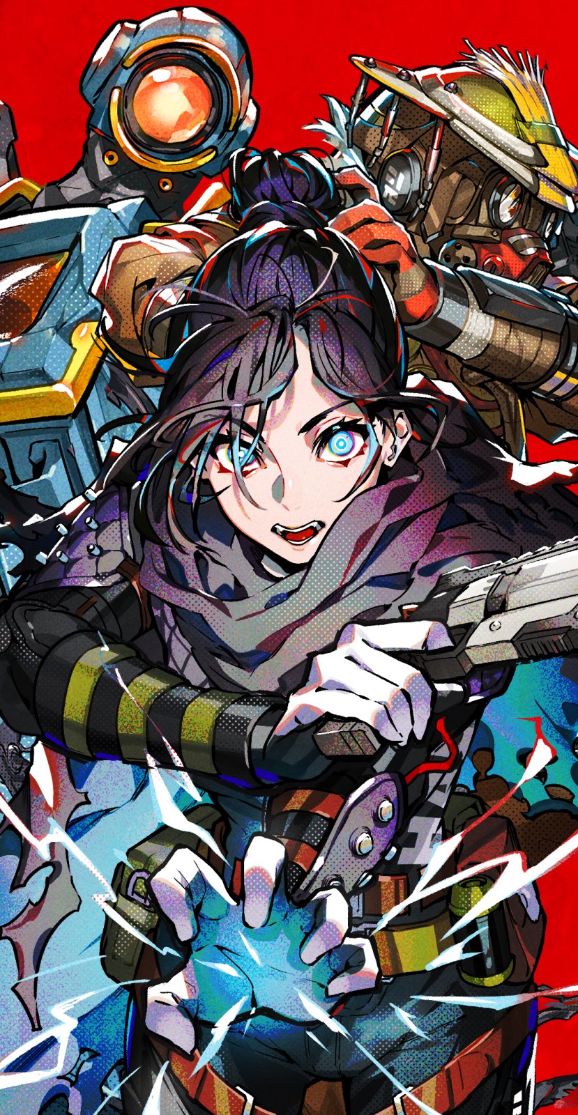wraith, bloodhound, and pathfinder (apex legends) drawn by mika_pikazo