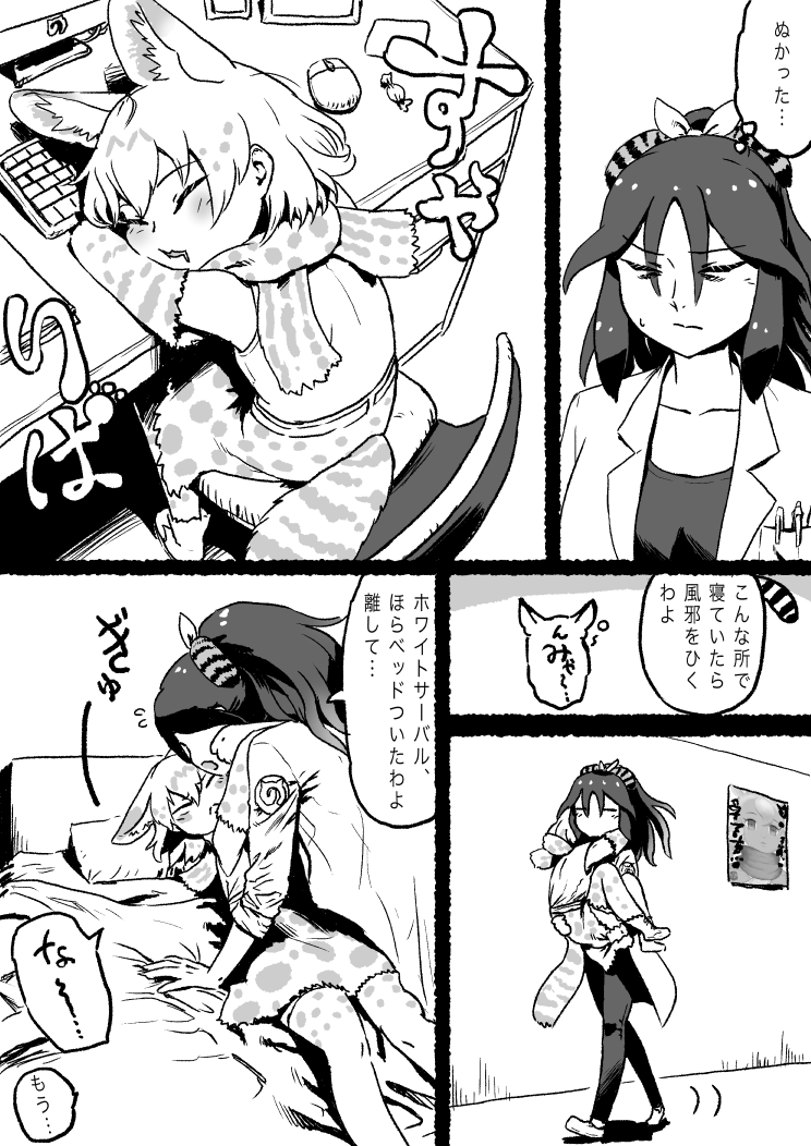 kako and white serval (kemono friends) drawn by kishida_shiki