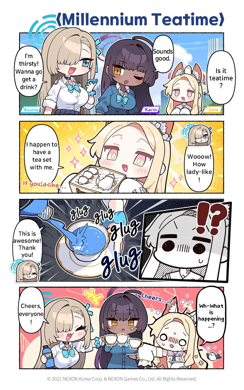 asuna, karin, and seia (blue archive) drawn by donmin_h