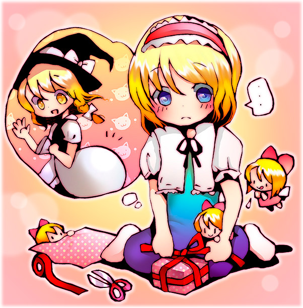 kirisame marisa, alice margatroid, and shanghai doll (touhou) drawn by koroneri