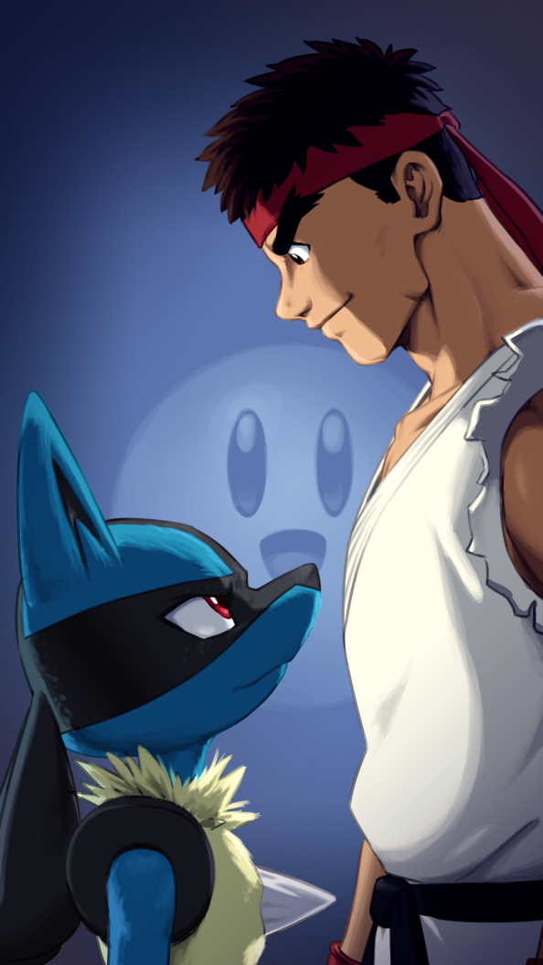 kirby, lucario, and ryu (pokemon and 4 more) drawn by joeadok