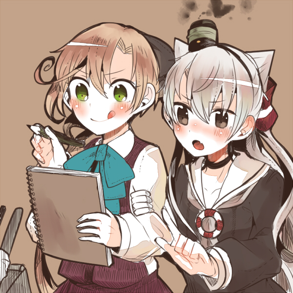 amatsukaze, akigumo, and rensouhou-kun (kantai collection) drawn by itomugi-kun