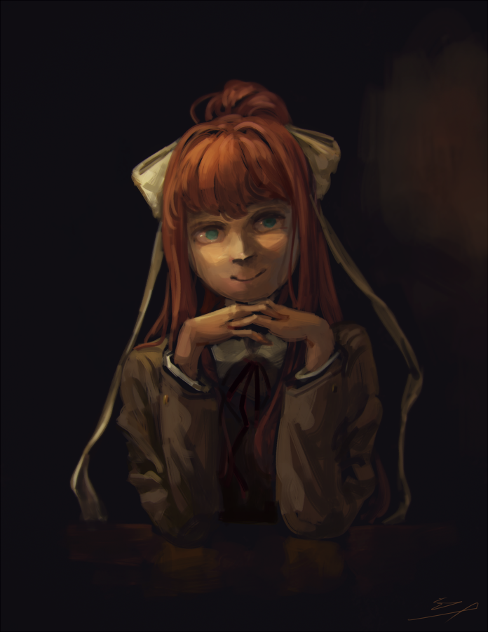 monika (doki doki literature club) drawn by koto_inari