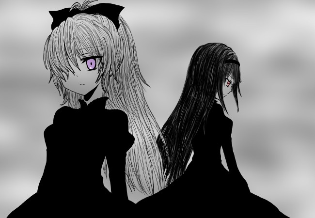 akemi homura and sakura kyoko (mahou shoujo madoka magica) drawn by wosusi