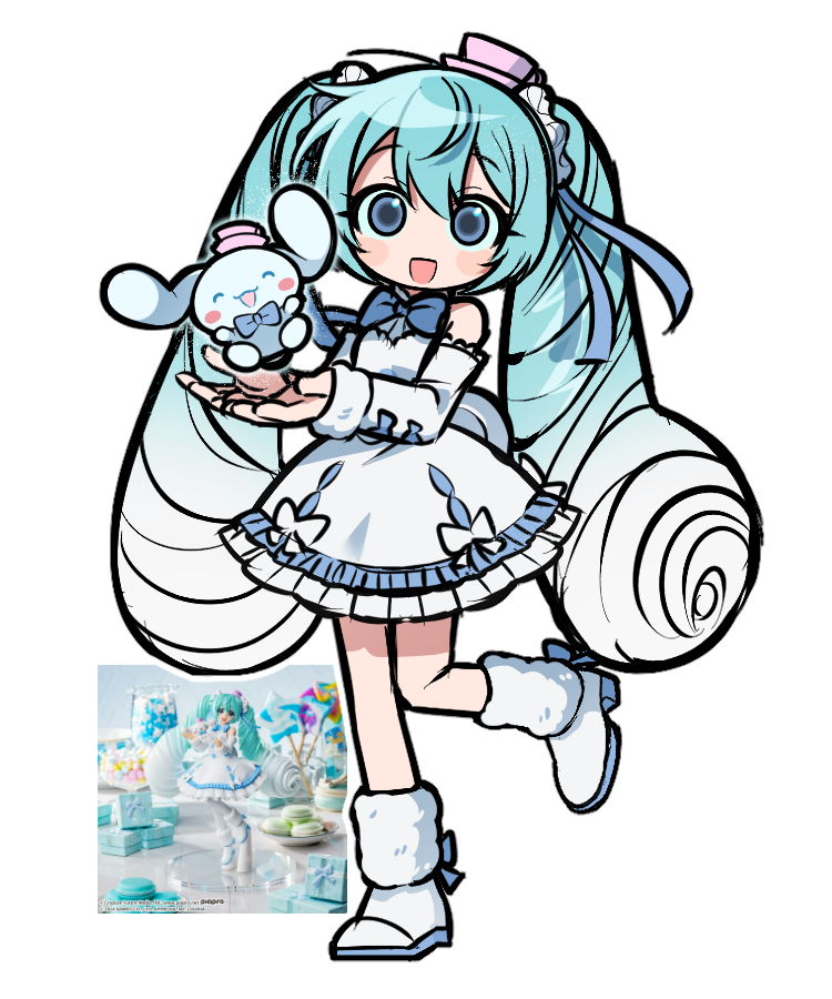 hatsune miku and cinnamoroll (vocaloid and 2 more) drawn by jjjjtaaaku