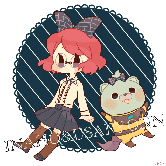 usapyon and misora inaho (youkai watch and 1 more) drawn by chiyoko_(oman1229)