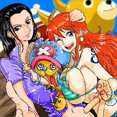 nami, nico robin, tony tony chopper, and thousand sunny (one piece)