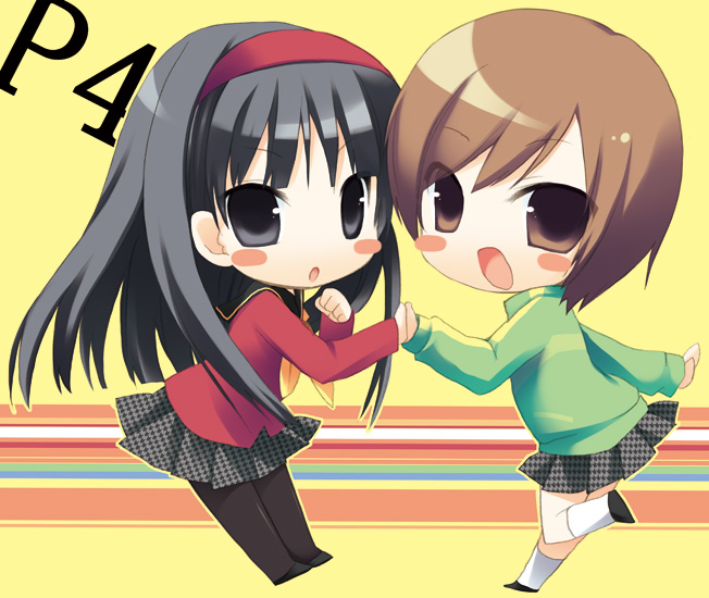 satonaka chie and amagi yukiko (persona and 1 more) drawn by sazaki_ichiri
