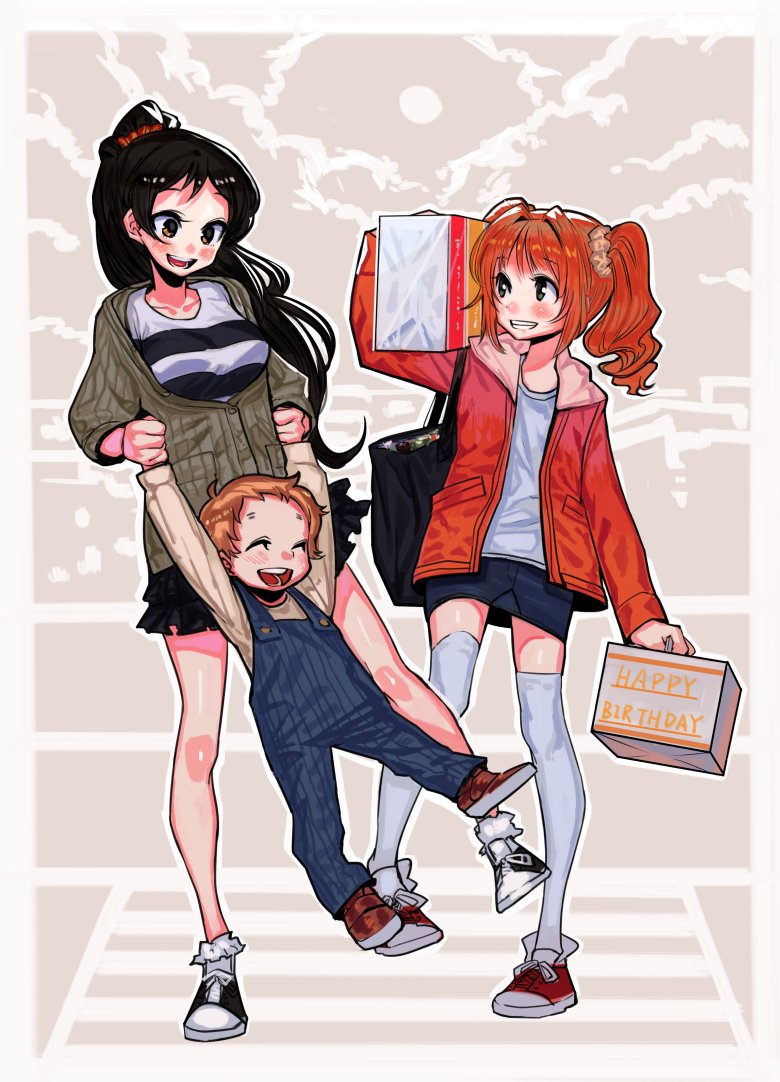 takatsuki yayoi, kitazawa shiho, and takatsuki kouji (idolmaster and 1 more) drawn by bukimi_isan