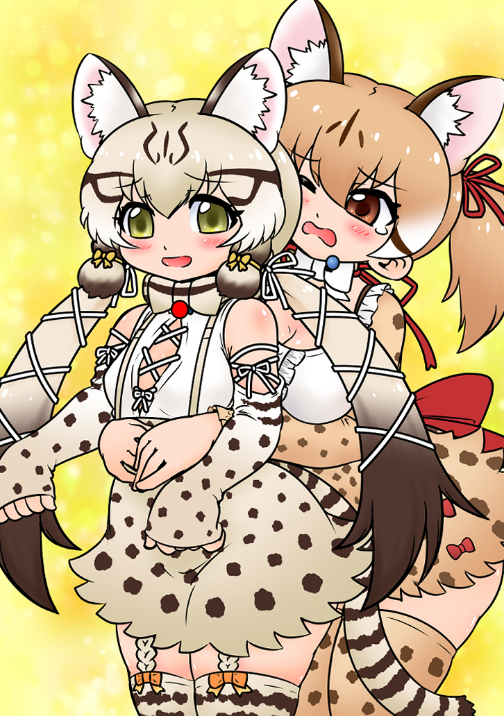 geoffroy's cat and large-spotted genet (kemono friends and 1 more) drawn by edamamezooooo