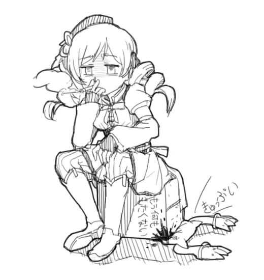 tomoe mami and kyubey (mahou shoujo madoka magica) drawn by hobbang