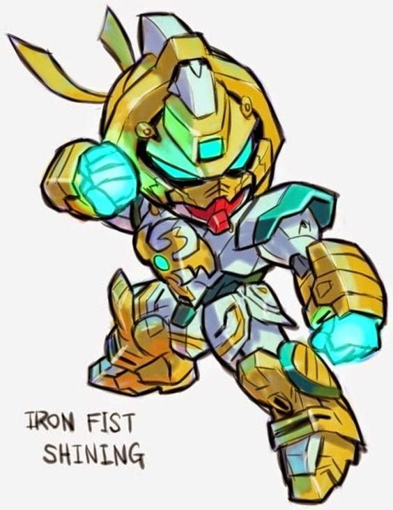 iron fist and shining gundam (gundam and 3 more) drawn by aburaya_tonbi