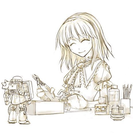 alice margatroid, zaku ii, and zaku ii f/j (touhou and 1 more) drawn by cervus
