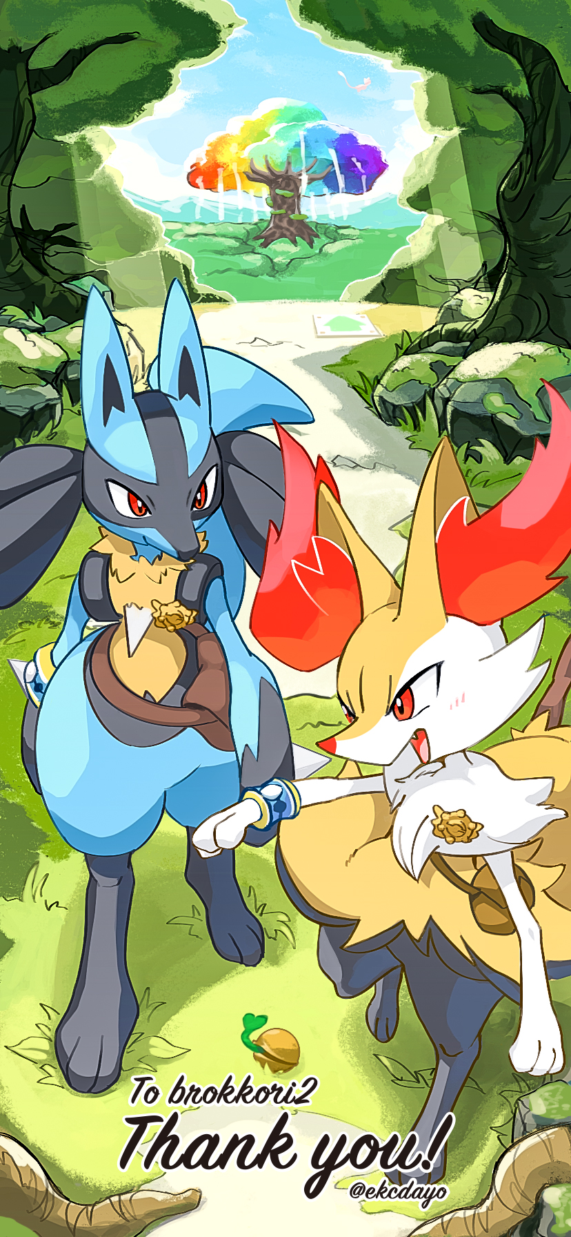 lucario and braixen (pokemon and 2 more) drawn by mamire_(ekcdayo)