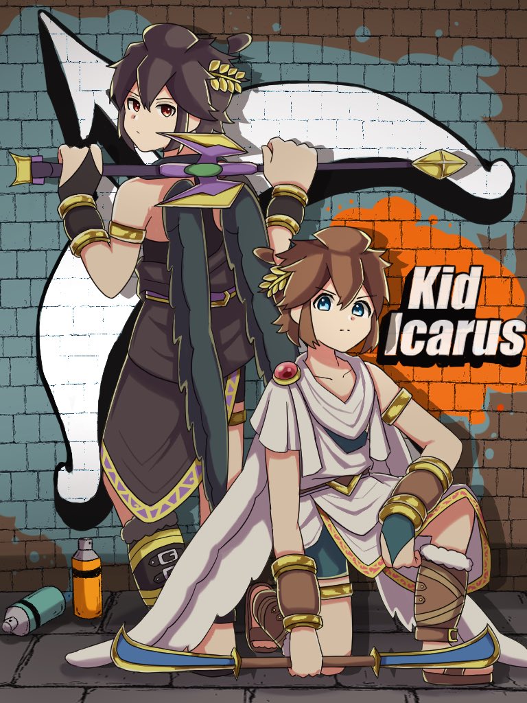 pit and dark pit (kid icarus and 1 more) drawn by waffuum