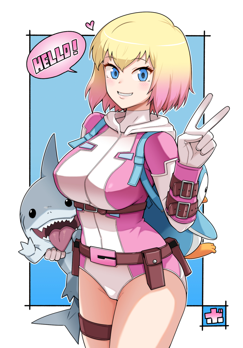 jeff the land shark and gwenpool (marvel) drawn by bowieknife