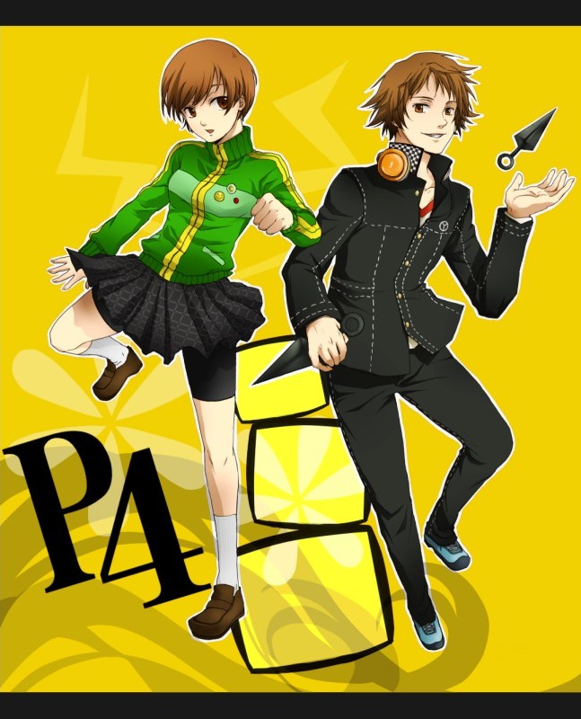 satonaka chie and hanamura yousuke (persona and 1 more) drawn by wai