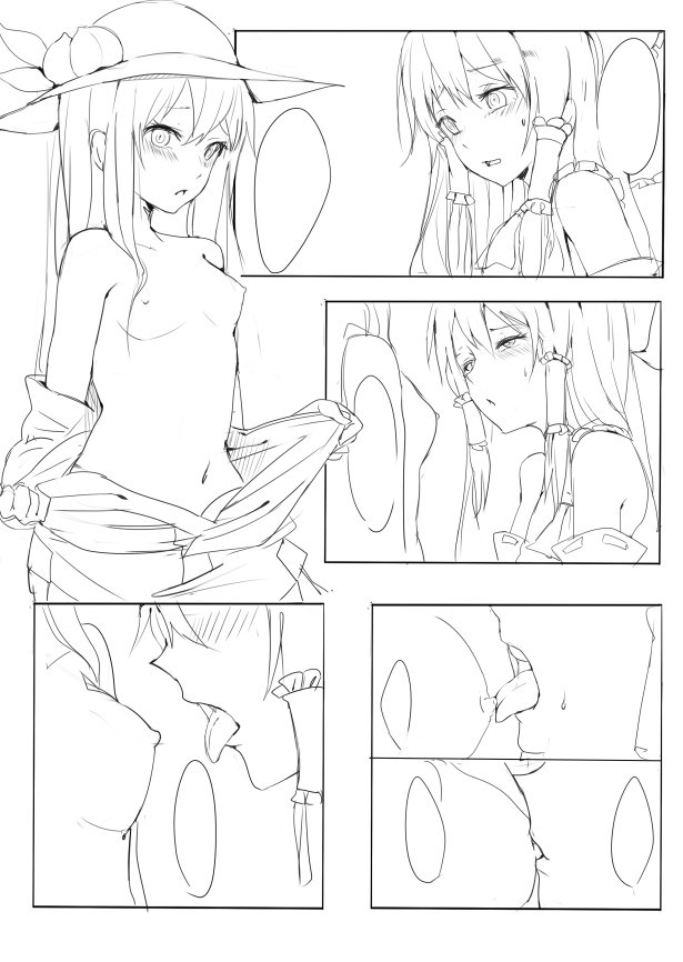 hakurei reimu and hinanawi tenshi (touhou) drawn by ran_(bukeranwu)