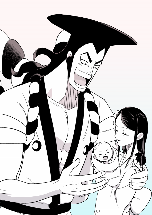 kouzuki momonosuke, kouzuki oden, and kouzuki toki (one piece) drawn by hasami_(hasami25)