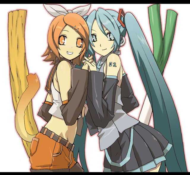 hatsune miku and kagamine rin (vocaloid) drawn by fujii_toshiaki