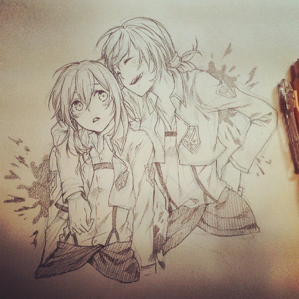 krista lenz and ymir (shingeki no kyojin) drawn by nagu