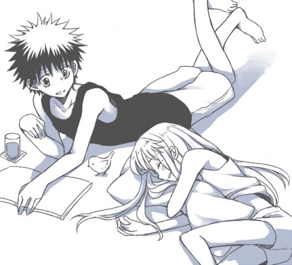 kamijou touma and index (toaru majutsu no index) drawn by spring_water