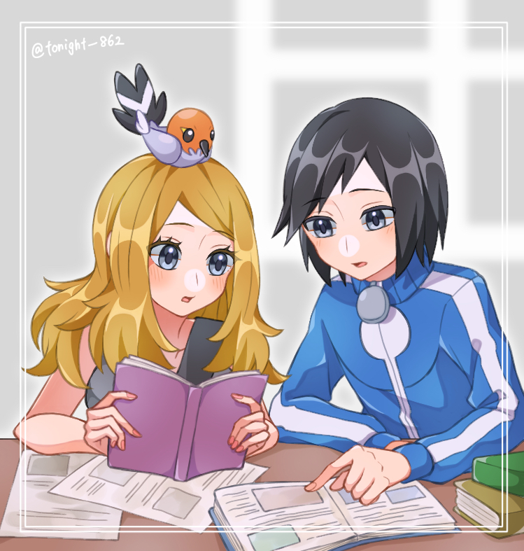 serena, calem, and fletchling (pokemon and 1 more) drawn by rain_(tonight_862)