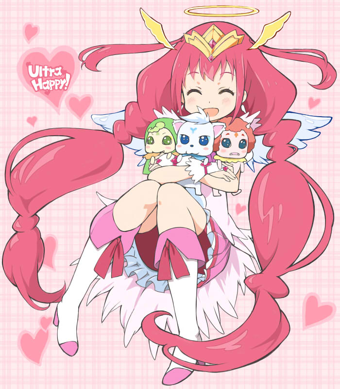 hoshizora miyuki, cure happy, wolfrun, majorina, akaooni, and 3 more (precure and 1 more) drawn by wara_(warapro)